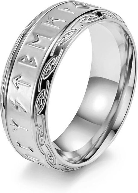YIRAN Ring, Titanstahl, Silber, Wikingerschrift, Unisex, Ringgröße 54 - Bild 1