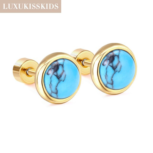 LUXUKISSKIDS Ohrstecker Edelstahl, Türkis, Gold, Damen - Bild 1