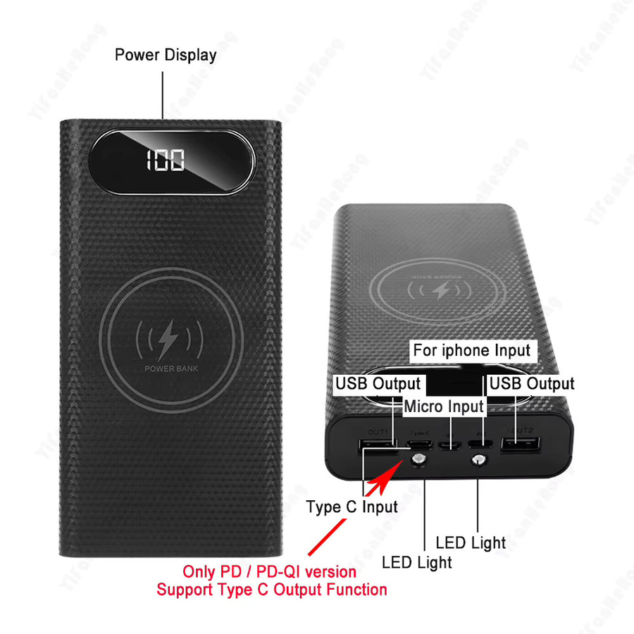 YiFanHeRong Tragbare Powerbank mit LCD-Display und Schnellladung QC3.0 PD, Schwarz - Bild 4