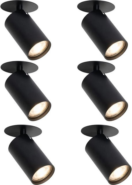 QAZQA Set mit 6 modernen Einbaustrahlern in Schwarz, GU10, Durchmesser: 55 mm - Bild 1