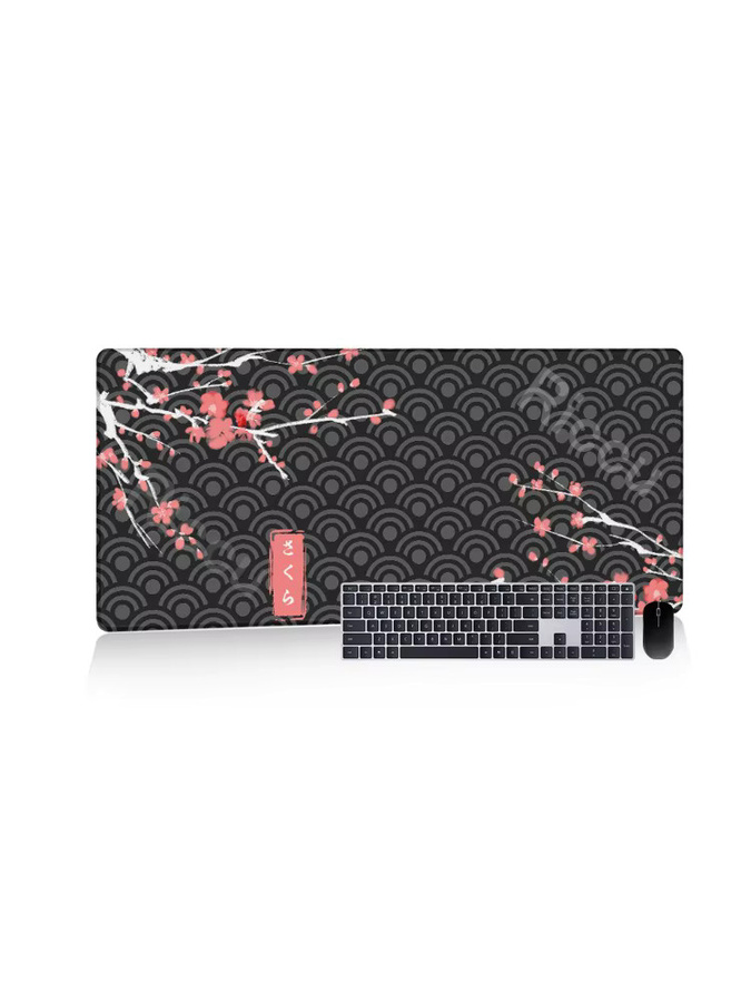 Riccu XXL Mauspad mit Sakura-Muster in Schwarz und Multicolour, rutschfeste Schreibtischunterlage für Gamer und Büro - Bild 6