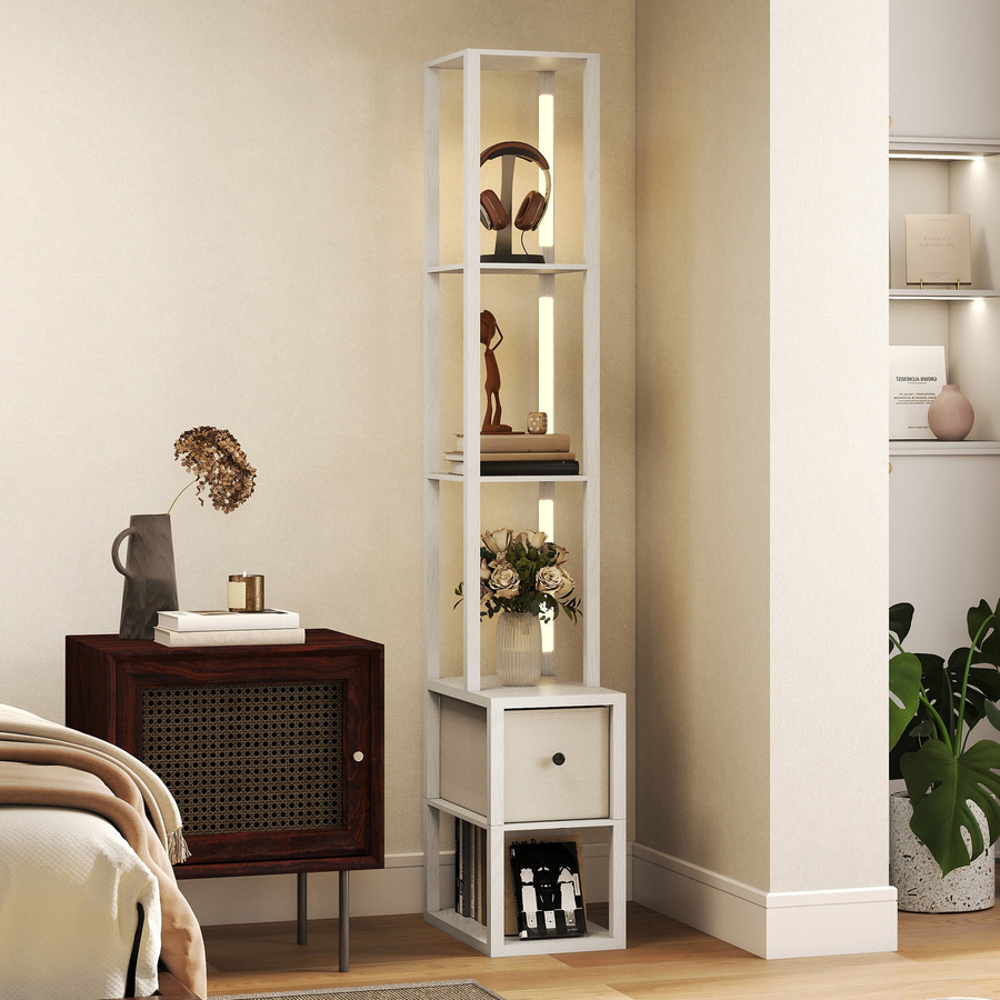 HOMCOM Moderne Stehlampe mit offenen Regalen und Stoffschublade in Weiß, Höhe: 169 cm - Bild 2