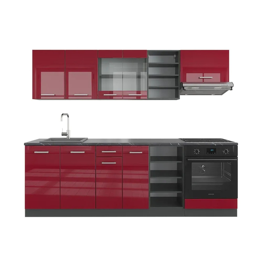 Vicco R-Line Küchenzeile Bordeaux Hochglanz und Anthrazit, Breite: 240 cm - Bild 2