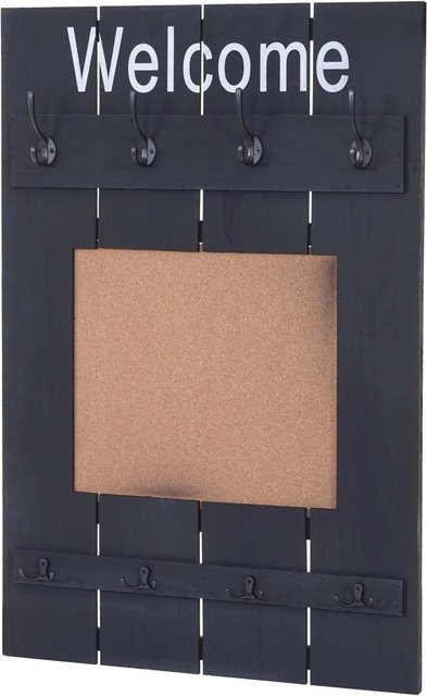Wandgarderobe MCW C89 mit Pinnwand und 8 Haken in Dunkelgrau im Shabby-Look aus Paulowniaholz, B/H: 91 x 60 cm - Bild 1