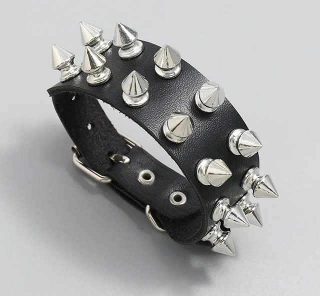 Armband, schwarzes Leder, Metall-Nieten, Unisex - Bild 1