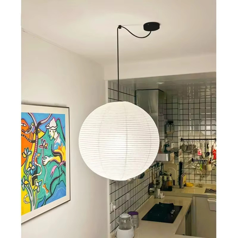 HomeLover Japanische Noguchi Pendelleuchte aus Reispapier in Weiß für Wohnzimmer, Schlafzimmer und Arbeitszimmer - Bild 4