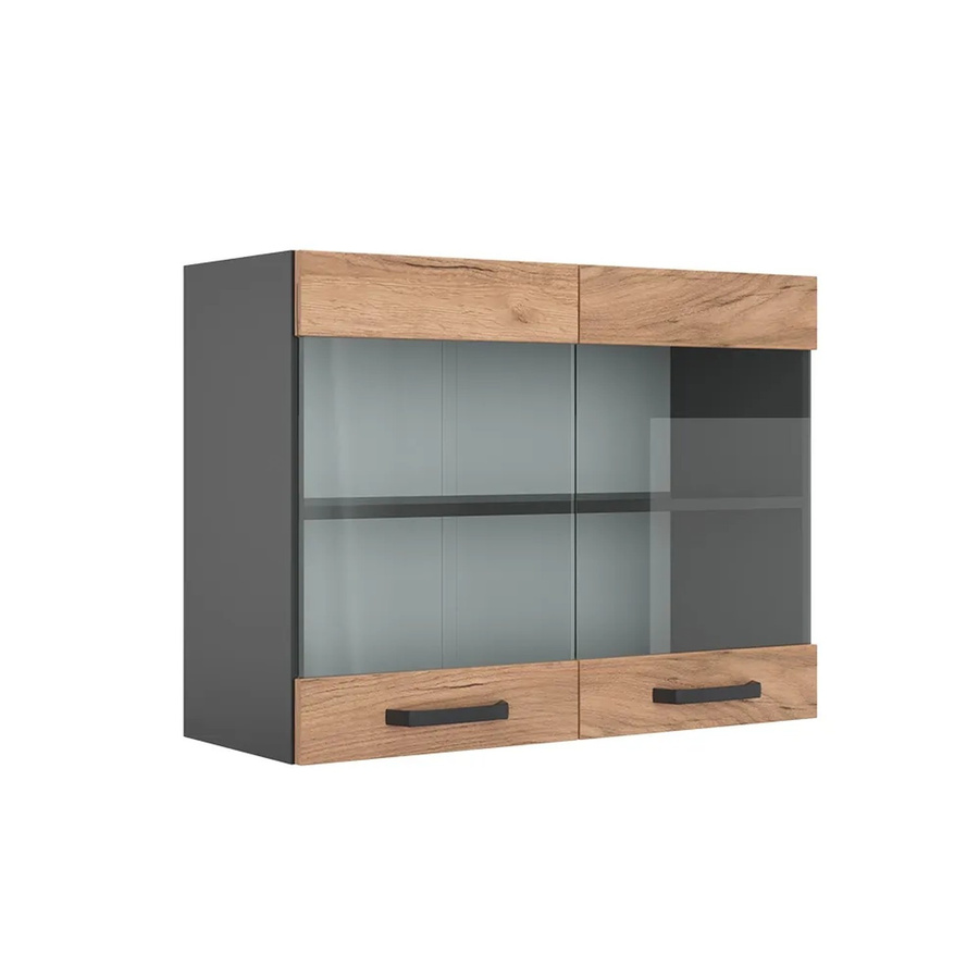 Vicco Küchenglasschrank R-Line Glashängeschrank Goldkraft Eiche/Anthrazit B: 80 cm, H: 60 cm, T: 31 cm - Bild 2