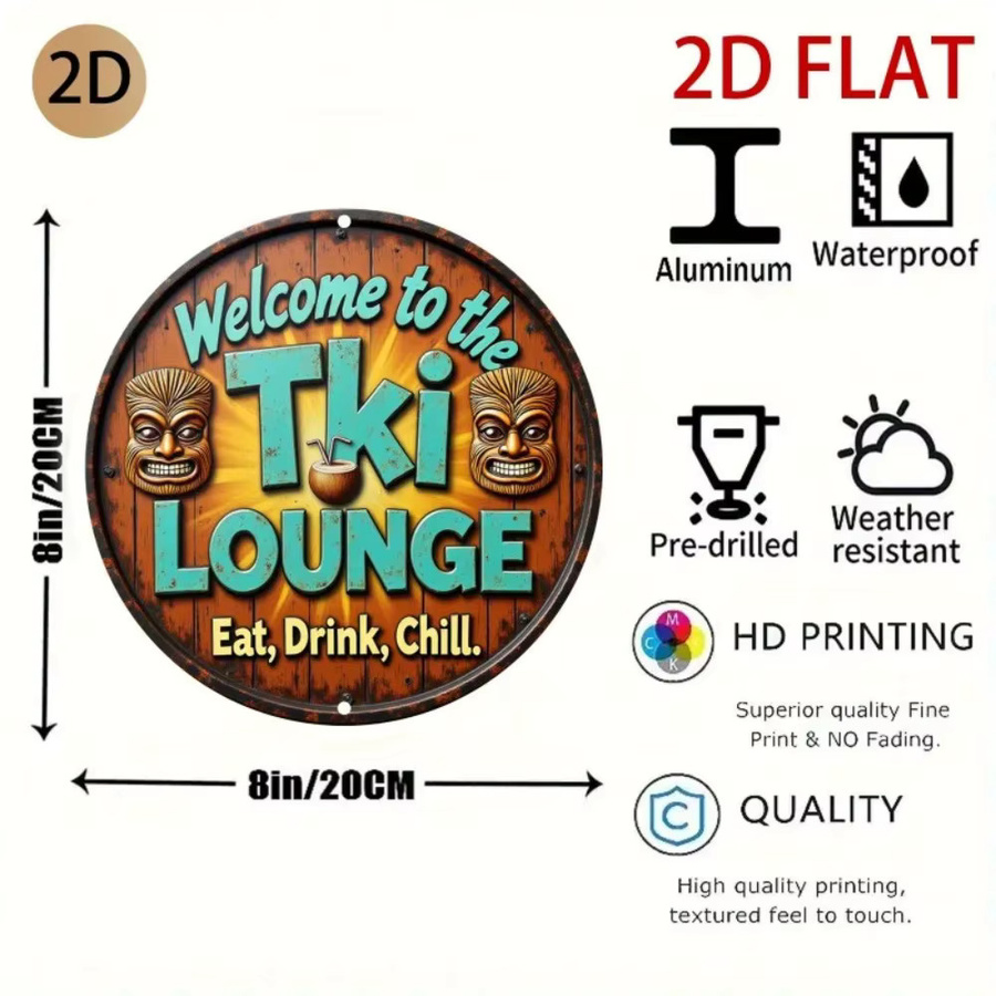 CIFBUY Tiki-Bar-Schild mit Tiki-Maske als tropische Wanddekoration in Multicolour, rundes Metallschild im Retro-Stil, Durchmesser: 20 cm - Bild 2