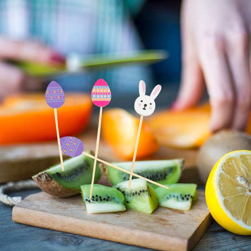 Cyuan Osterhase Bambusspieße in Mehrfarbig, 100 Stück Obstgabeln für Buffet und Dessert als Osterdekoration - Bild 2