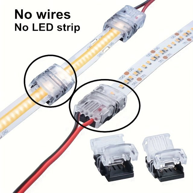 5 Stück FOB COB LED-Streifenverbinder, 2-polig für einfarbige LED-Streifen, 8mm/10mm, transparent - Bild 1