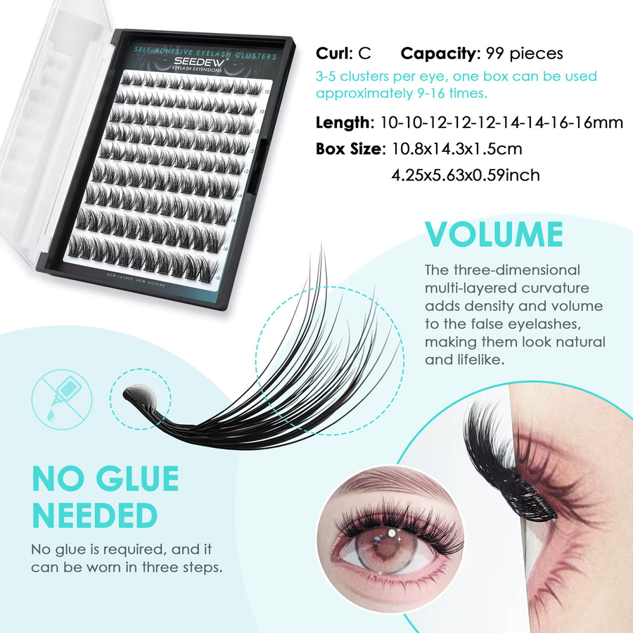 SEEDEW NM02 Selbstklebende Wimpern, 8-14mm/10-16mm, Natürlich - Bild 2