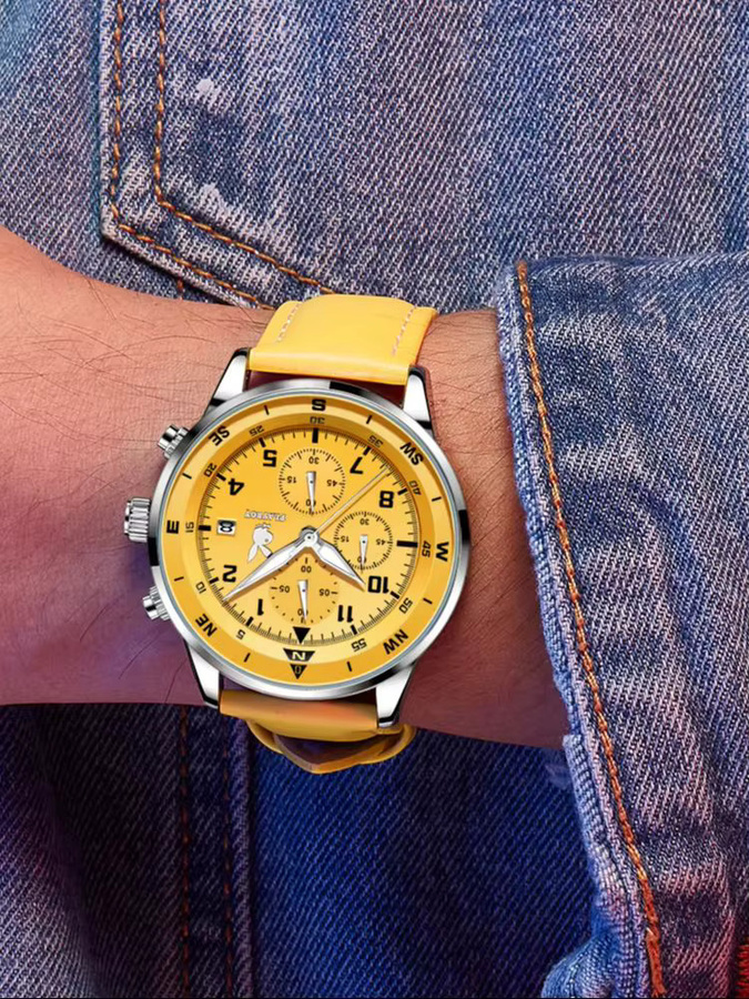 PLAYBOY Chronograph Armbanduhr, Quarz, Leder, Herren - Bild 3