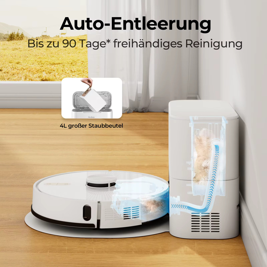 Redkey R10 2-in-1 Saugroboter und Wischmopp mit Selbstentleerungsfunktion, 4000Pa Saugkraft, LiDAR-Navigation, Weiß - Bild 2