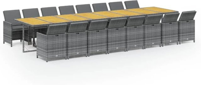vidaXL 17-teilige Garten-Essgruppe aus Poly Rattan und massivem Akazienholz in Grau-braun mit Kissen - Bild 1
