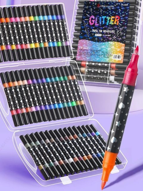 Haile Glitzer Marker mit Doppelspitzen in Multicolour für DIY-Kunst und Grußkarten - Bild 1