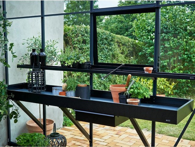 Juliana Gewächshaus Aluminiumtisch mit 3 Sektionen und Schublade Schwarz Matt B/T/H: 156 x 52 x 10 cm - Bild 1