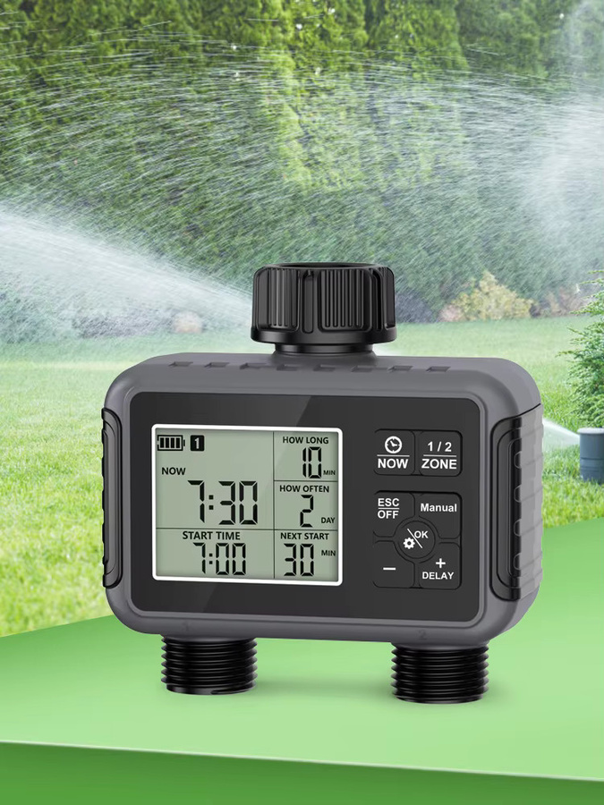 JUANJUAN Automatischer Bewässerungs-Timer mit Regenverzögerung und 1/2/3 Ausgängen, programmierbarer Wasserhahn-Controller für Garten und Rasen, Schwarz - Bild 7
