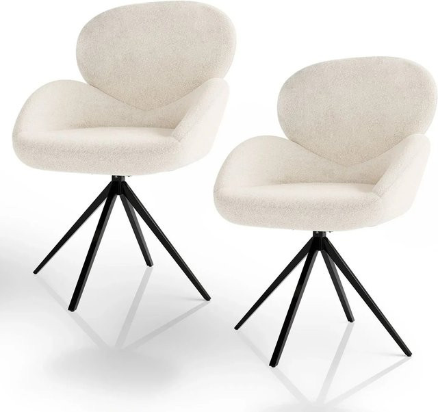 Juskys Drehstuhl Albano 2er Set aus Bouclé Stoff in Beige, 360 Grad drehbar und modernem Design - Bild 1