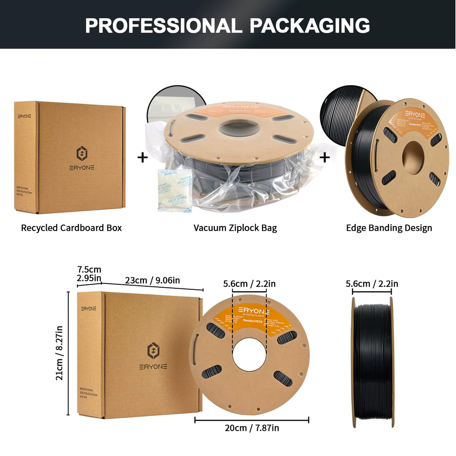 ERYONE PETG Filament für FDM 3D-Drucker, 1,75 mm, Schwarz, 1 kg - Bild 4