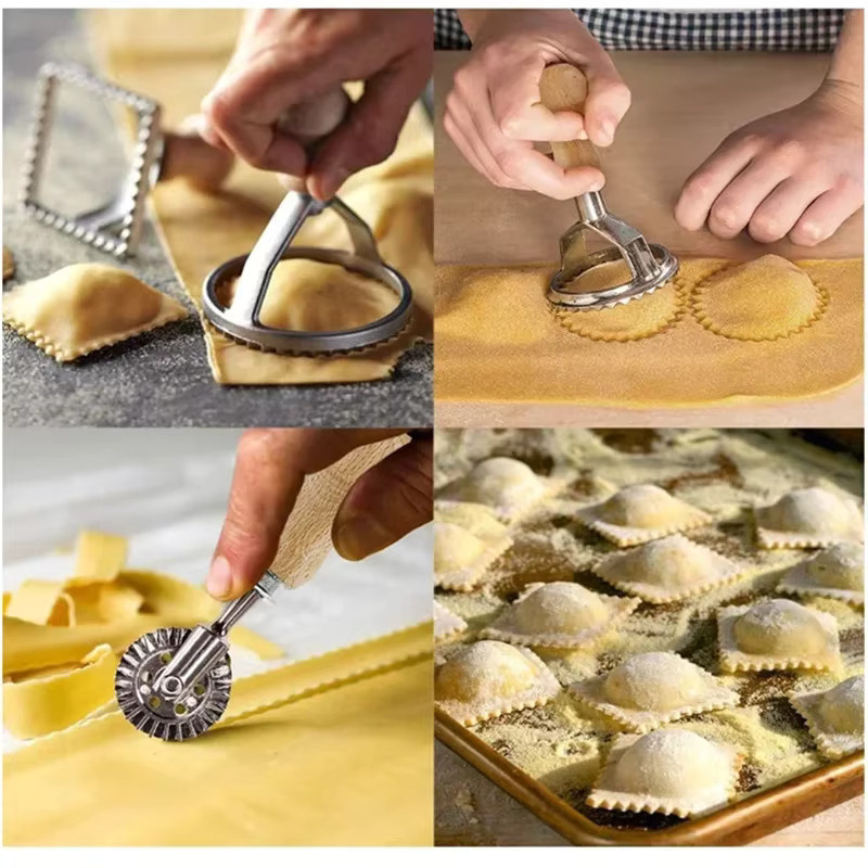 WIKHOSTAR Ravioli Maker Set aus Edelstahl in Silber, runder Nudelstempel und Ausstecher für die Küche - Bild 4