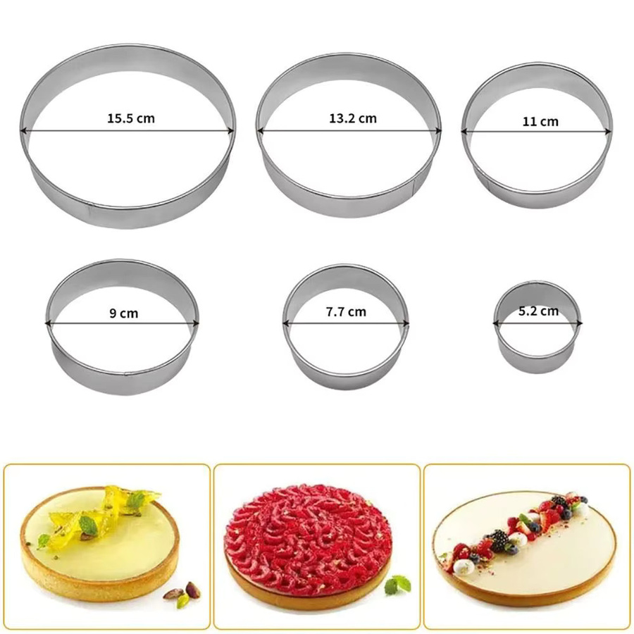 6er Set runde Kuchenringe aus Edelstahl in Silber für Mousse, Cookies und DIY Backformen, Durchmesser: 5 cm, 7 cm, 9 cm, 11 cm, 13 cm und 15 cm - Bild 3