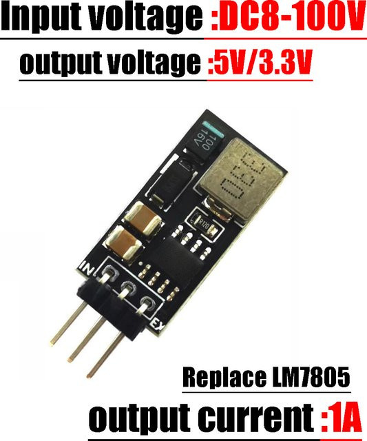 DC-DC Abwärtswandler Spannungsregler 8V-100V zu 5V oder 3.3V 1A in Schwarz als Ersatz für LM7805 mit 3PIN TO-220 Gehäuse - Bild 1