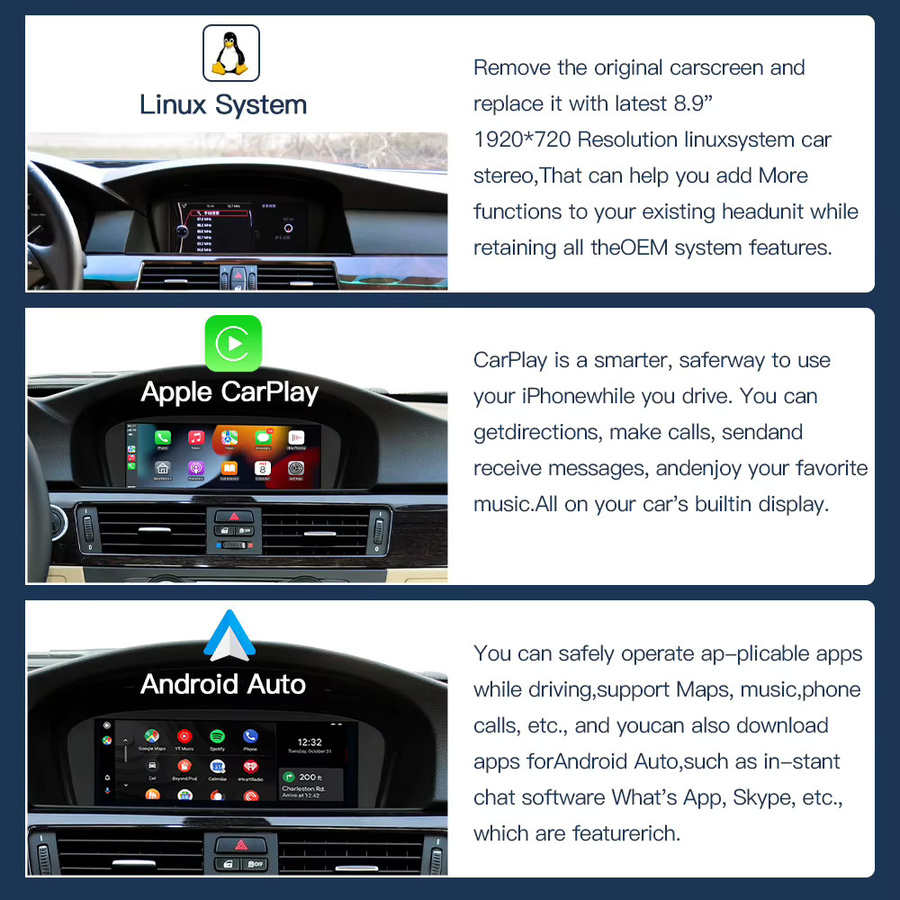 CARABC Wireless CarPlay und Android Auto Multimedia Touchscreen für BMW 3er und 5er Serie CIC CCC System, 8,9 Zoll, Schwarz - Bild 4