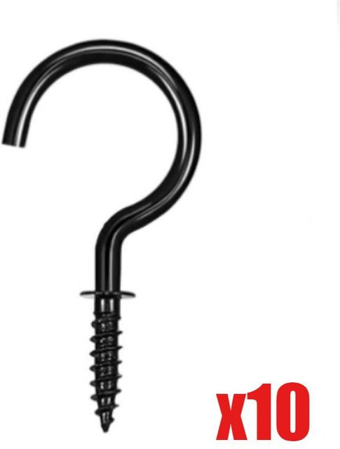 YH Tool Set aus 10 robusten Deckenhaken aus Stahl in Schwarz als selbstschneidende Mehrzweck-Schraubhaken für Holz - Bild 1