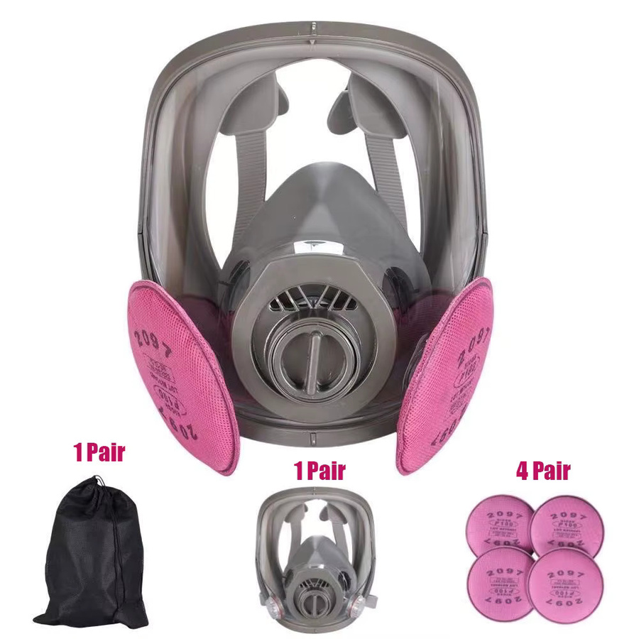 Vollgesichts-Gasmaske in Grau zum Schutz vor Spritzlackierung, Chemikalien, Pestiziden und Staub, kompatibel mit Filterkartuschen - Bild 2