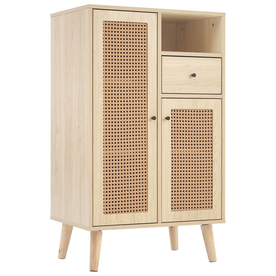 Eckschrank Sideboard mit 2 Rattantüren und 1 Schublade in Naturfarbe, B/T/H: 60 x 40 x 101 cm - Bild 2