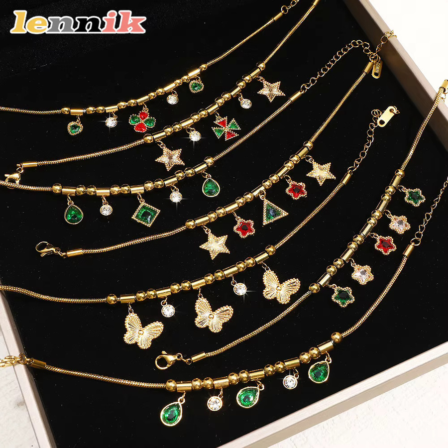 LENNIK Armband, Edelstahl, Smaragd, Zirkonia, Damen, Gold - Bild 2