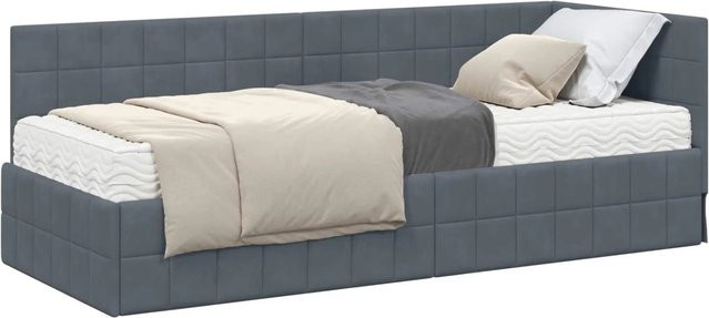 vidaXL Eckbettgestell mit 2 Matratzen und Kopfteil aus grauem Samt, B/T/H: 204 x 80 x 72 cm und 204 x 80 x 84 cm - Bild 1