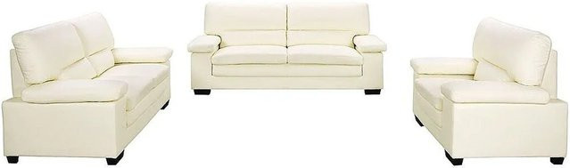 Vente-unique Couchgarnitur Mimas aus Büfelleder in Elfenbein mit Sessel und Armlehnen, B/T/H: 210 x 162 x 112 cm - Bild 1