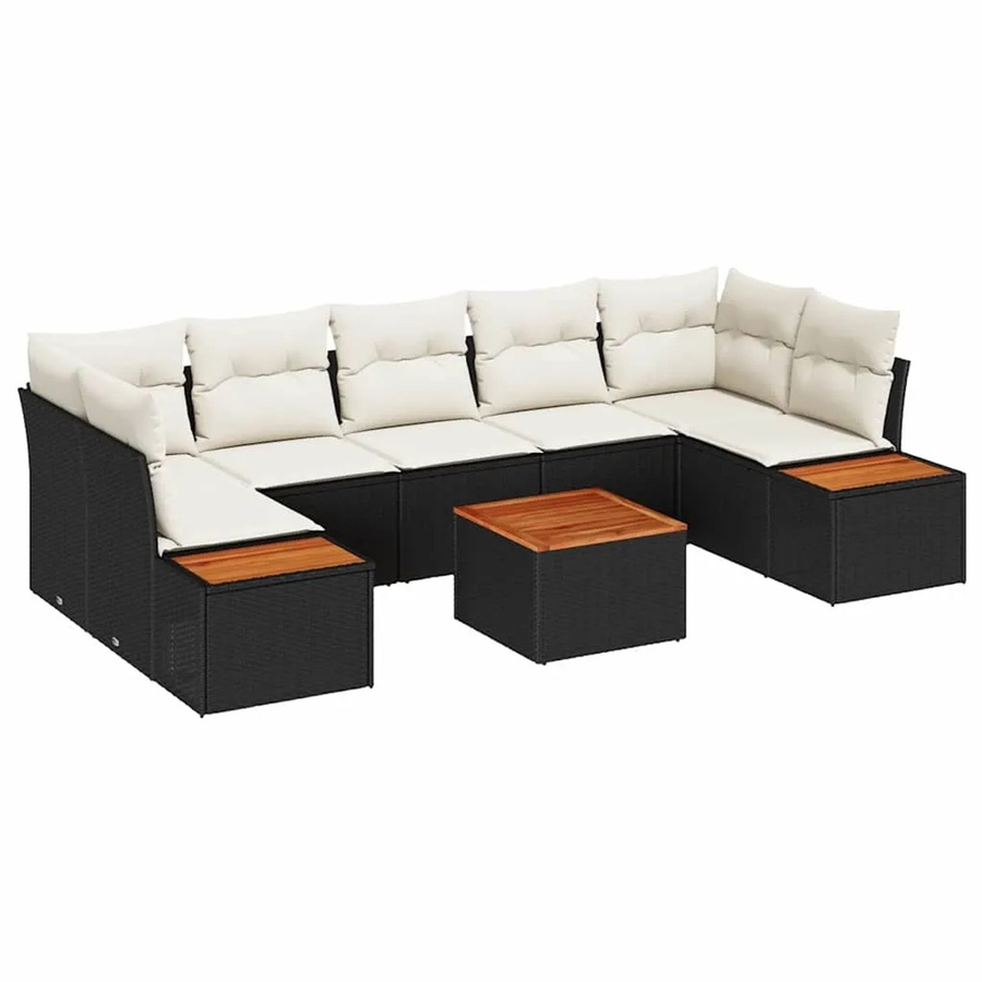 vidaXL Garten-Sofa-Set aus Poly Rattan in Schwarz mit 8 Teilen und Kissen inklusive Gartentisch und Stauraum - Bild 2
