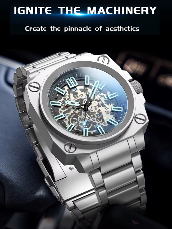 FeelNever Armbanduhr Automatik, Edelstahl, Blau, Leder, Herren - Bild 7