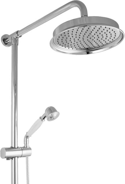 PaulGurkes Regendusche Retro Nostalgie Set in Chrom, Aufputz-Duschsystem mit Kopfbrause und Handbrause, Silber, Durchmesser: 22,5 cm - Bild 1