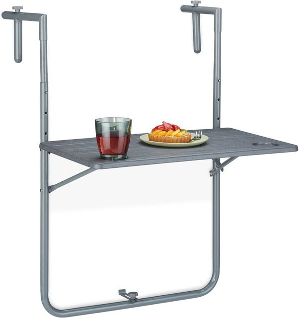 Relaxdays Balkonhängetisch aus Stahl und HDPE in Grau, höhenverstellbar und klappbar, B/T/H: 59,5 x 60 x 73 cm - Bild 1