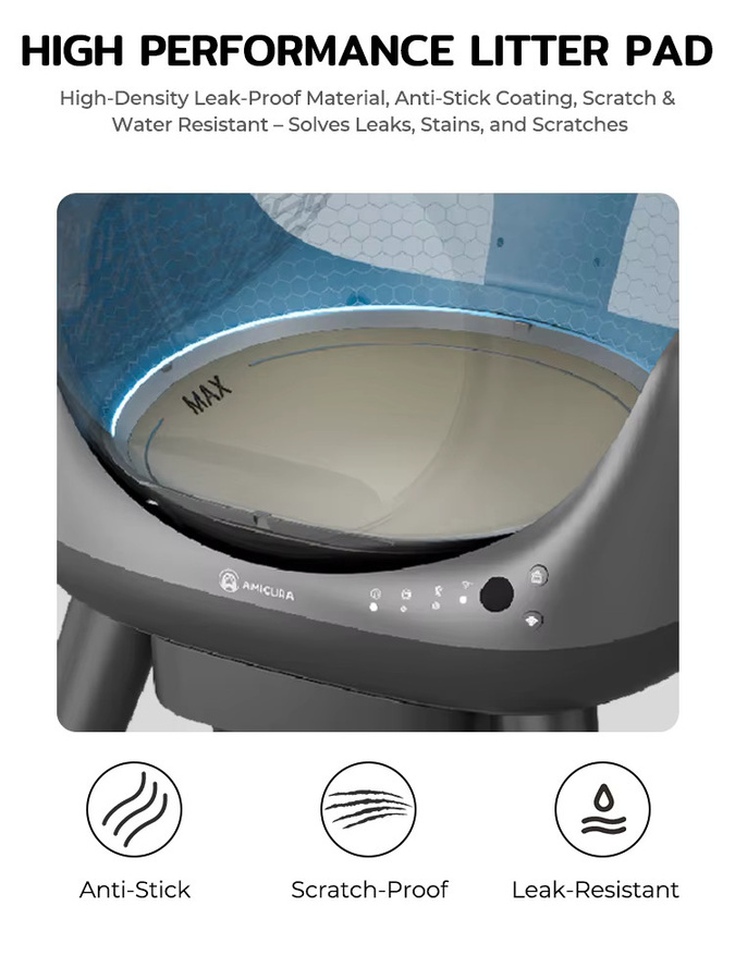 Amica Intelligente Automatische Katzentoilette mit App-Fernbedienung und Selbstreinigungsfunktion in Grau - Bild 2