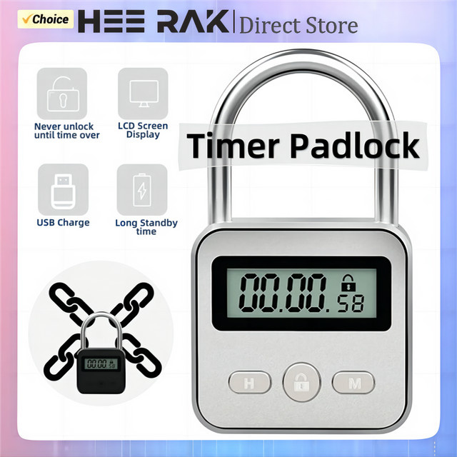 Elektronisches Timer-Vorhängeschloss von HEE RAK aus Zinklegierung mit LCD-HD-Display und Hintergrundbeleuchtung, maximal 99 Stunden Timing, in Schwarz oder Silber - Bild 1