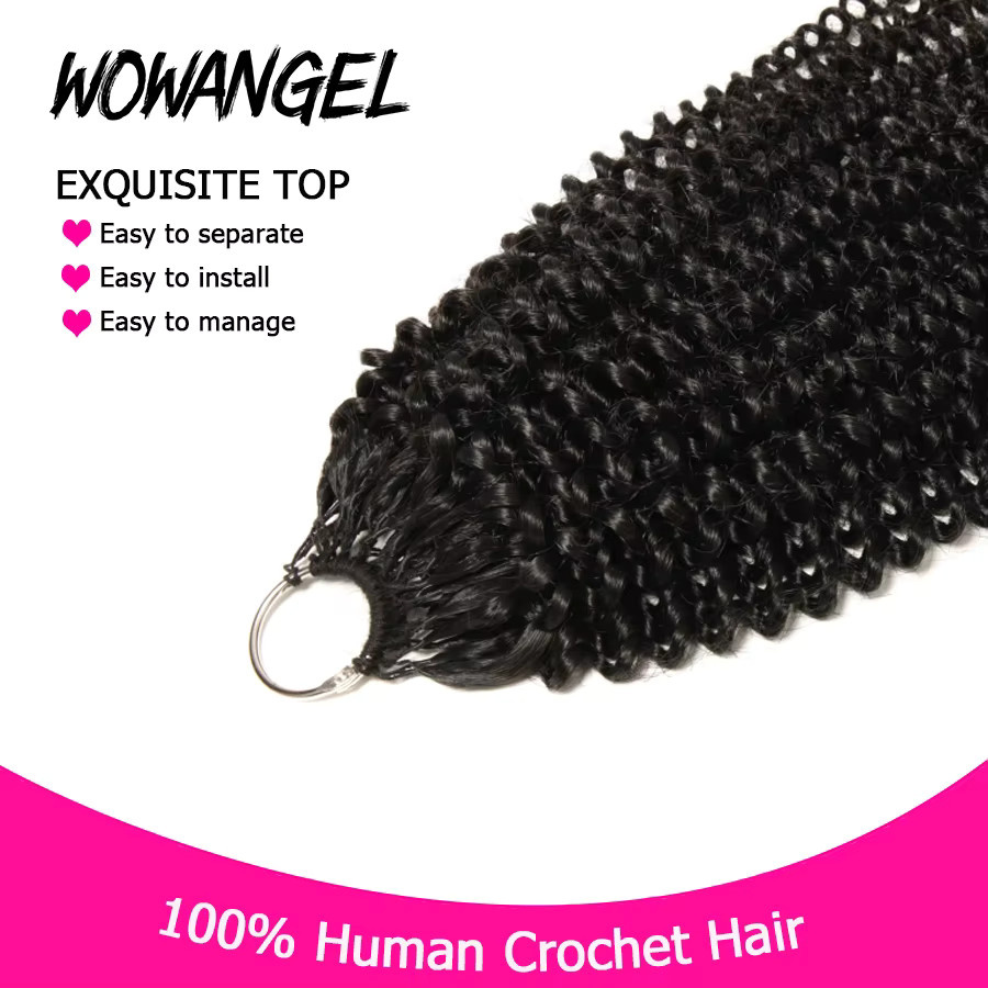 wowangel Afro Kinky Curly Crochet Echthaarverlängerungen, enge lockige Feder Häkeln Echthaarverlängerungen - Bild 4