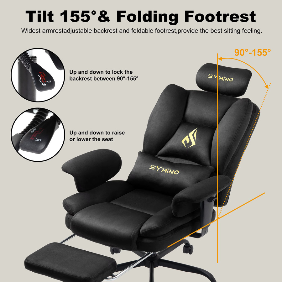 Symino Gaming-Stuhl in Grau aus Kunstwildleder im Sofa-Stil mit Fußhocker und 130 kg Tragkraft - Bild 5