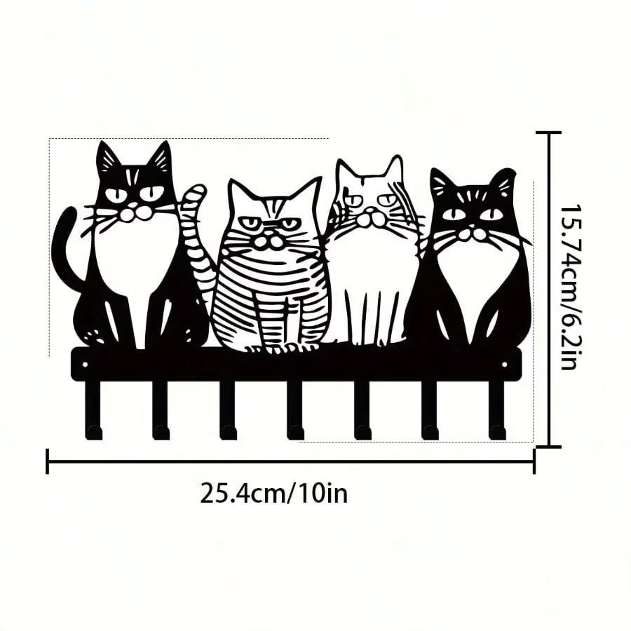 CIFBUY Katzen-Wandhaken aus Metall in Schwarz als dekorativer Schlüssel- und Mantelhalter - Bild 3