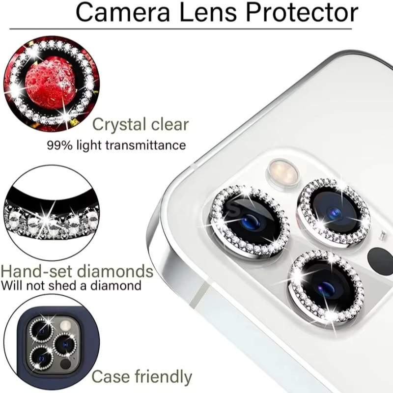 2-3 Stück Diamant Objektiv Glas Schutz für iPhone 16 Pro Max, 16 Pro, 16 Plus und iPhone 15 Pro Max, vollständige Kamera Abdeckung, Silber/Mehrfarbig - Bild 4