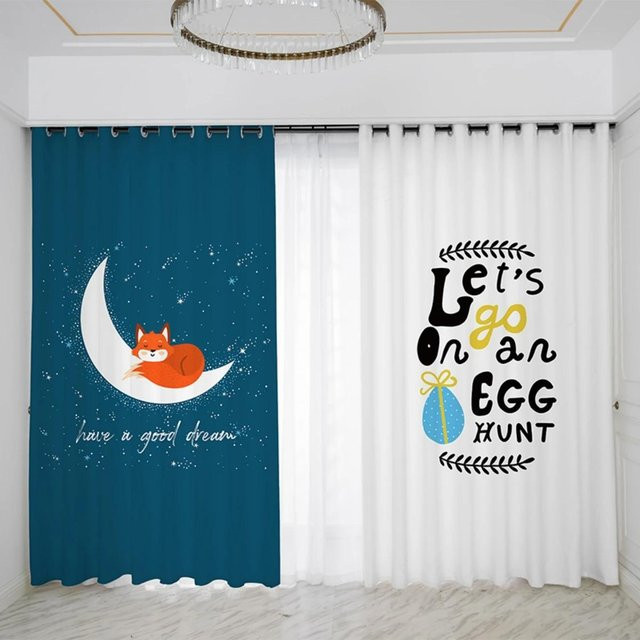 Yiran Furniture Kinder Vorhang mit weißem Bären und Sternen Motiv, Blau/Weiß, Breite: 55 cm, Höhe: 120 cm - Bild 1