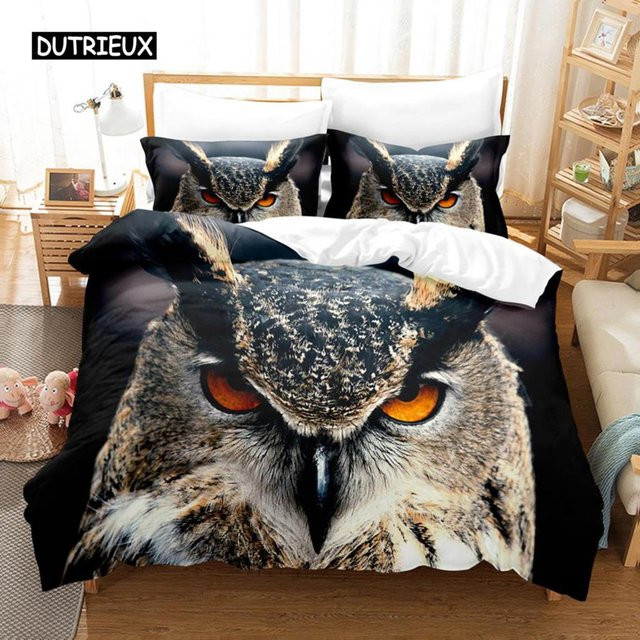 Binchi Bettbezug-Set mit Eulen-Motiv aus Mikrofaser, Weiß/Mehrfarbig, B/H: 150 x 200 cm - Bild 1
