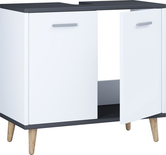 VCM Waschtischunterschrank Landos für das Badezimmer, Weiß/Anthrazit, B/H/T: 60 x 56 x 28 cm - Bild 1