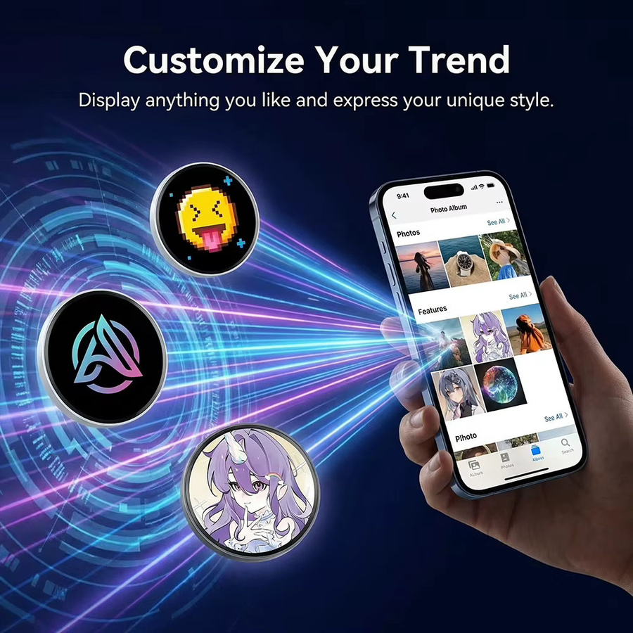 MRSVI Bluetooth Smart Cyber Badge mit 1,85 Zoll HD-Touchscreen für Bilder, GIFs, Text und Kurzvideos in Silber - Bild 3