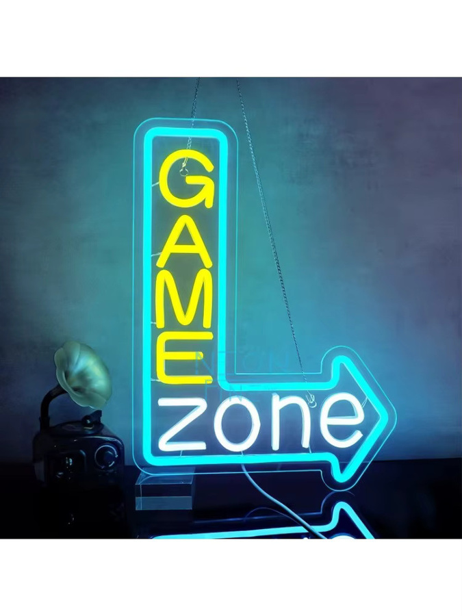 GAME ZONE Pfeil-Neonschild LED-Wanddekoration mit USB-Betrieb, dimmbar, mehrfarbig - Bild 3