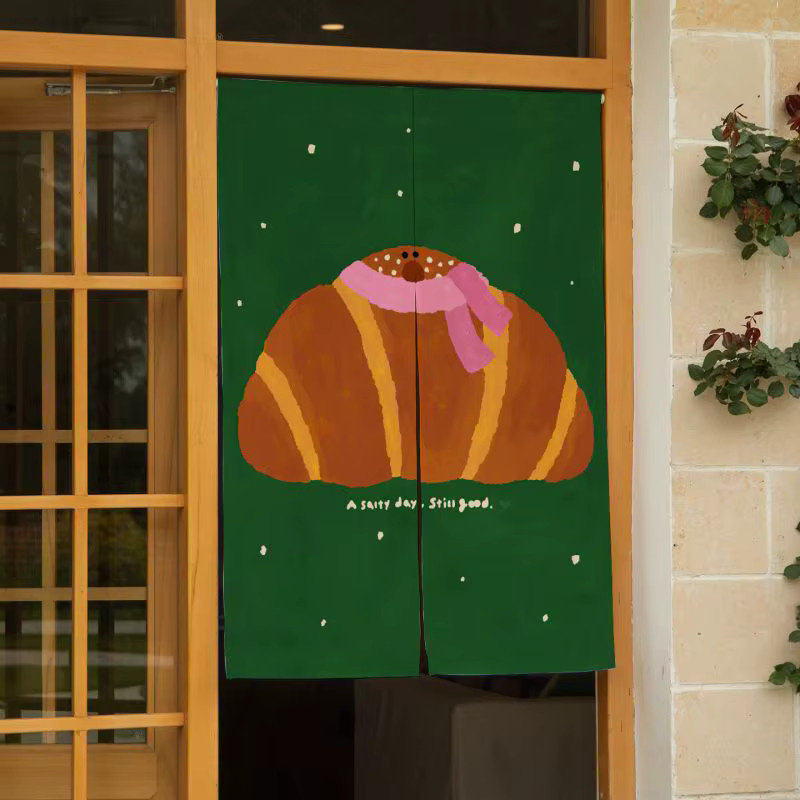 VIKAMA Croissant-Türvorhang mit Kawaii-Brot-Print als Sichtschutz für Küche, Café oder Schlafzimmer, Breite: 90 cm, Höhe: 65 cm - Bild 2