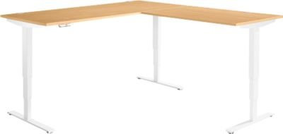 Elektrisch höhenverstellbarer Winkelschreibtisch AERO FLEX mit T-Fuß und Memorypanel, Buche/weiß, B: 200 cm, T: 200 cm - Bild 1